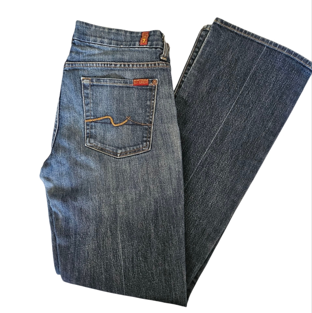 7 For All Mankind Medium Wash Low Rise Bootcut Denim Jeans, Size 31x33